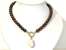 Baroque & Black Pearl Necklace - Sterling Silver