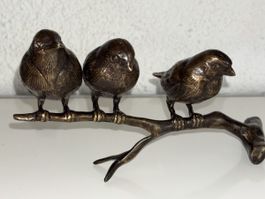 Bronze Skulptur, 3 Vögel auf Ast sitzend