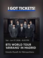 2x BTS World Tour Arirang Tickets - Madrid