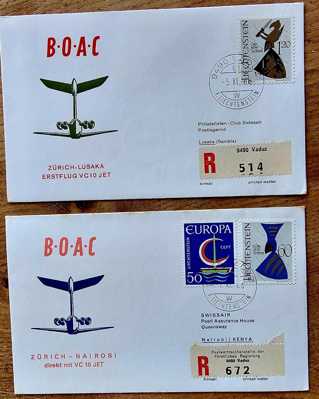 Alle Briefmarken: BOAC  - 2 Erstflug Briefe – Gebraucht aus Les Valettes von Nuba1