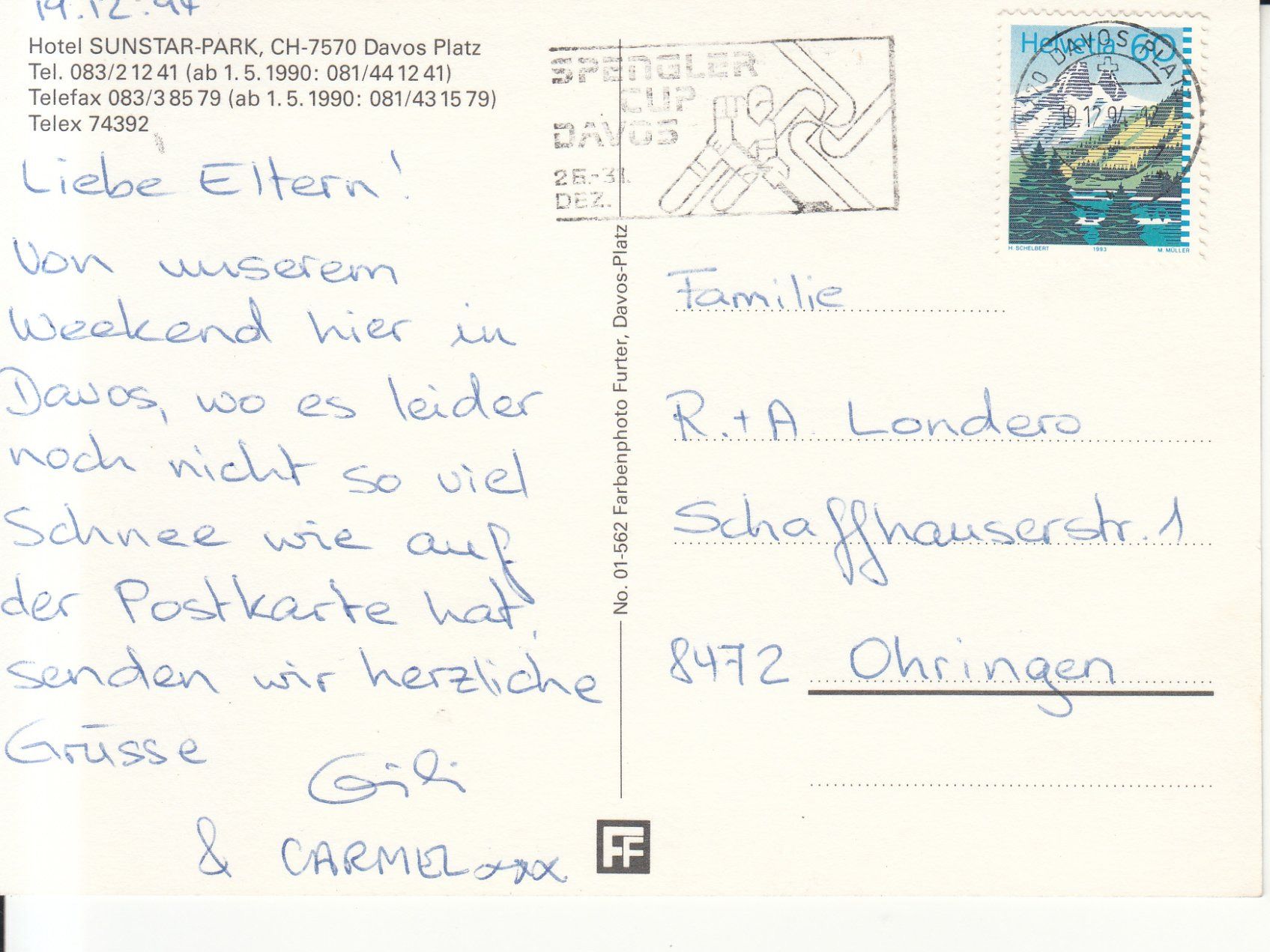 Cartoline postali: Davos Sunstar Park 1994 – Usato da Bürglen TG venduto da StampGraf 1