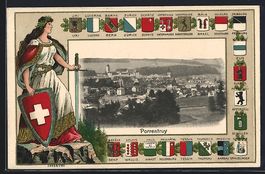 Porrentruy, Gesamtansicht im Passepartou