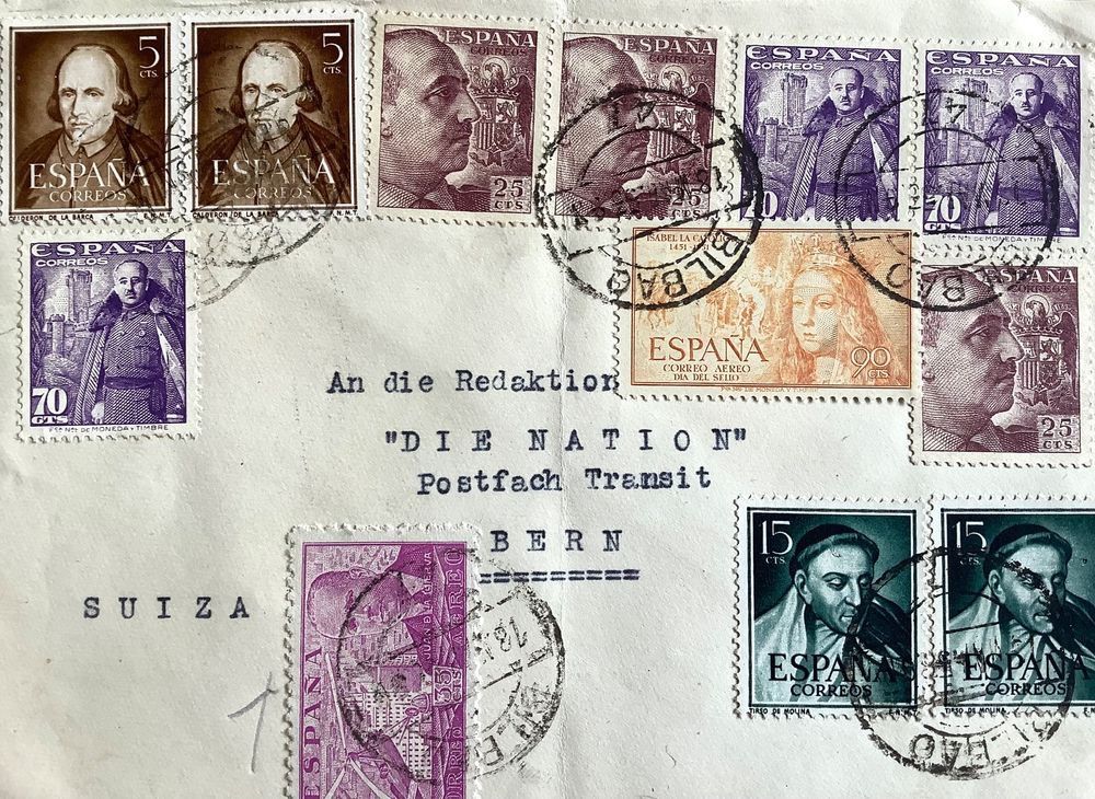 Tutti i francobolli: 1953-55 / 3 Spanien Briefe /2 x Flugpost – Usato da Liestal venduto da Skunk02 2