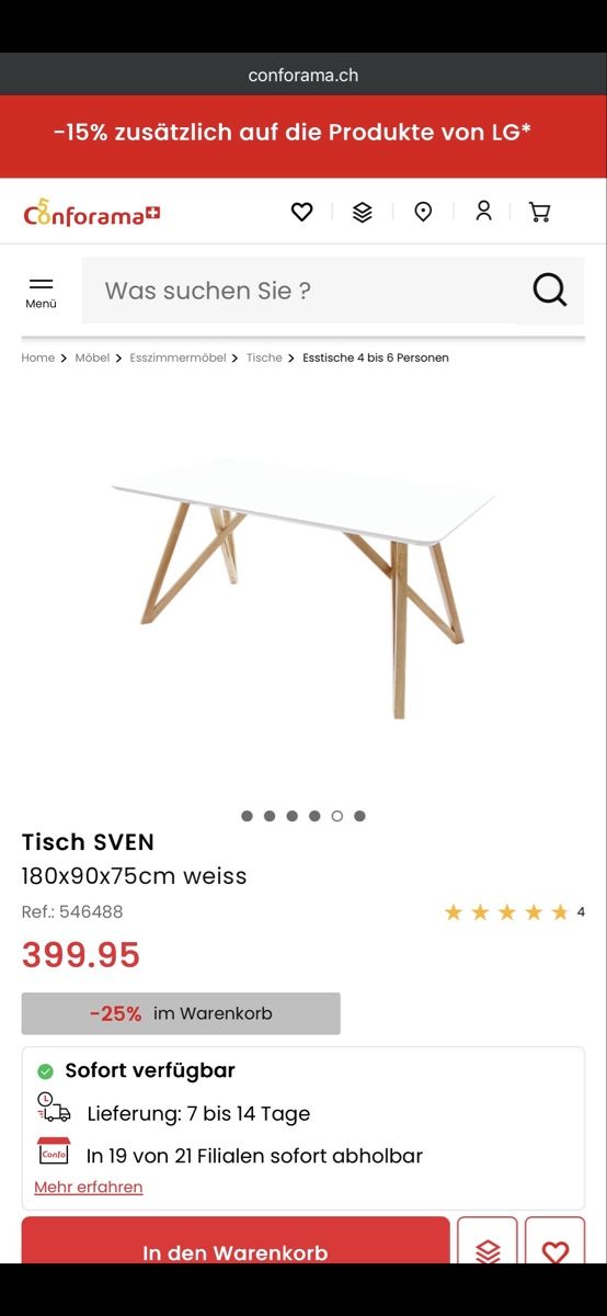 Tische: Esstisch weiss lackiert- 180x90cm – Gebraucht aus Liestal von esr_9y9c 1