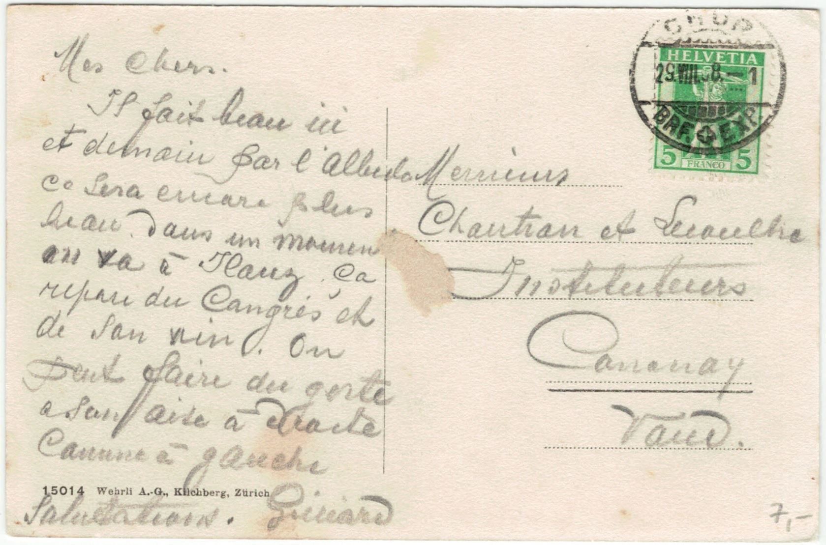 Cartoline postali: GR 256 Chur gegen die Scesaplana 1908 – Usato da Fribourg venduto da philafri 1