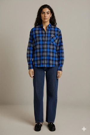 Foxman Blaues kariertes Button-Down-Hemd – Größe 12-13