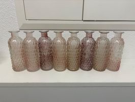 8 Glasvasen Wabenmuster rosa 16cm gebraucht