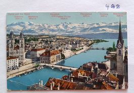 Ansichtskarte Zürich und die Alpen 1912 gelaufen