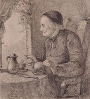 BENJAMIN VAUTIER – Am Tisch sitzender Priester, Zeichnung