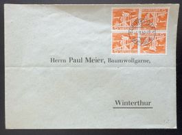 Schweiz Brief Viererfrankatur 15 Rp Schaffhausen 1951
