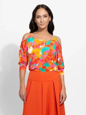 Piu & Piu Sommer Peak Shirt Viscose Mix orange rot grün 36