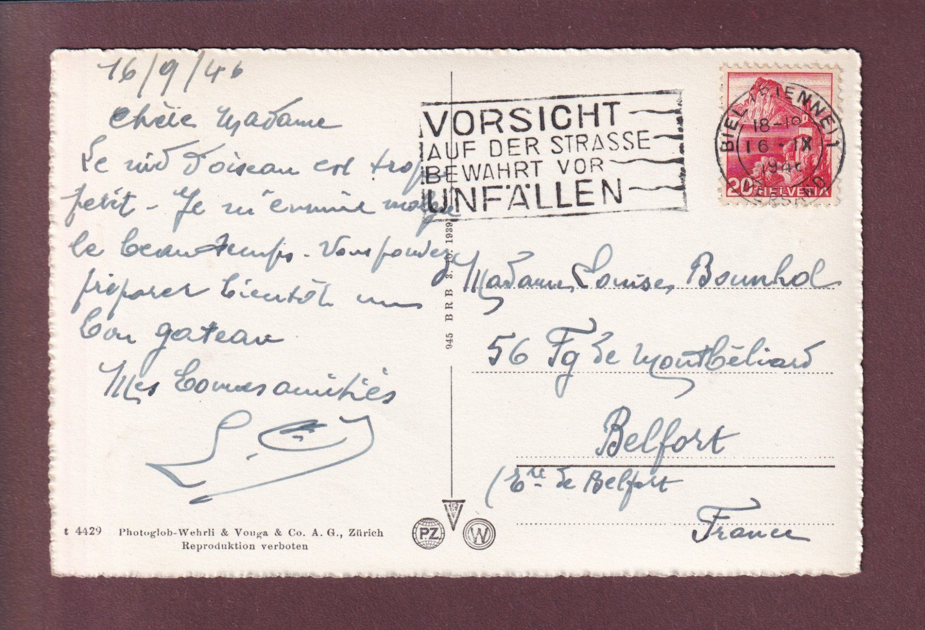 Cartoline postali: BIEL - Pavillon Felseck - 1946 – Usato da Pully venduto da nicecards 1