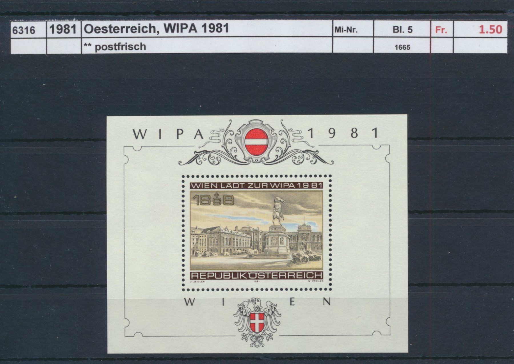 Tutti i francobolli: 1981 Österreich, "WIPA '81" - Block, ** postfrisch – Nuovo (secondo la descrizione) da Winterthur venduto da Zupogeru