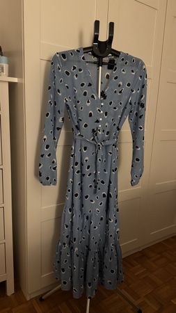 NA-KD Dress Blue Print Size S Long Sleeve