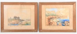 2x antike Aquarelle von Hans Dvorak