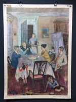 Vintage Schulwandbild FAMILIE,  #D6 LxB 65x90cm