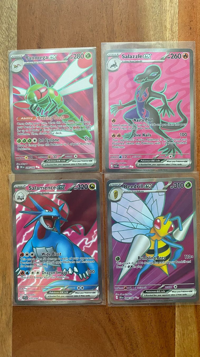 Pokémon Sammelbilder & Trading cards: Yanmega, Salazzle, Salamence & Beedrill Pokemon Set – Gebraucht aus Winterthur von PikaPoki