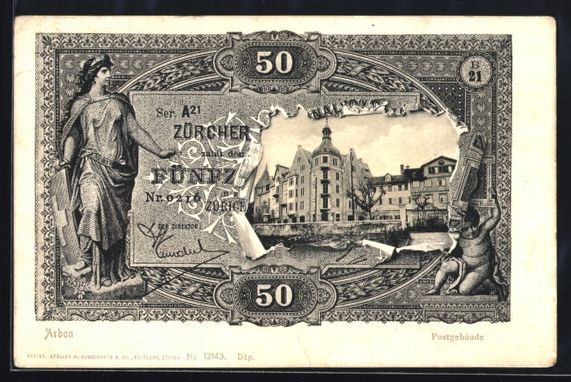 Cartoline postali: Arbon, Postgebäude durch zerrissenen Ge – Usato da Berlin venduto da bartko-reher