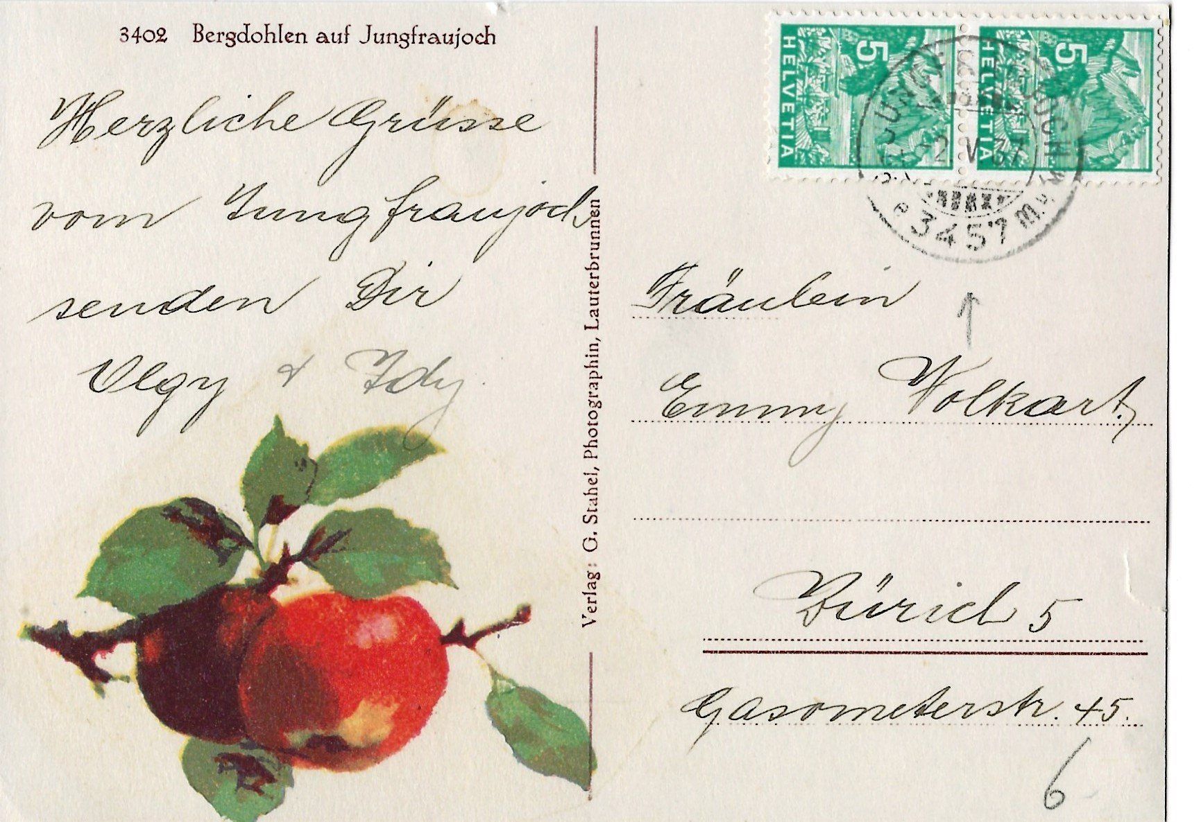 Cartoline postali: Jungfraujoch, Berg-Dohlen, 1937 – Usato da Frauenfeld venduto da Merk52 1