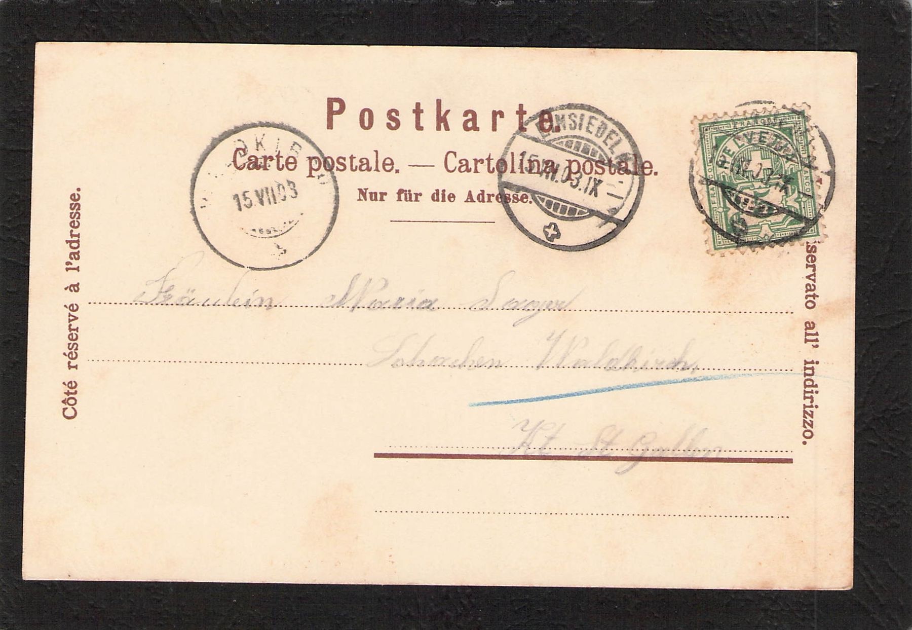 Cartoline postali:  Einsiedeln , gel. 1903 – Usato da Reichenburg venduto da ibiza18 1