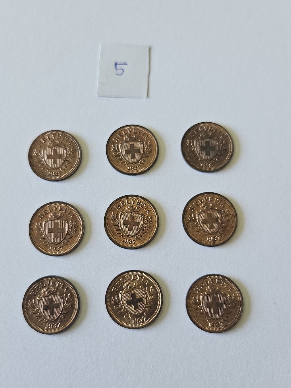 Tutti le monete: 1 Rappen 1937, 9 stk. – Usato da Pfäffikon ZH venduto da Melibol 1
