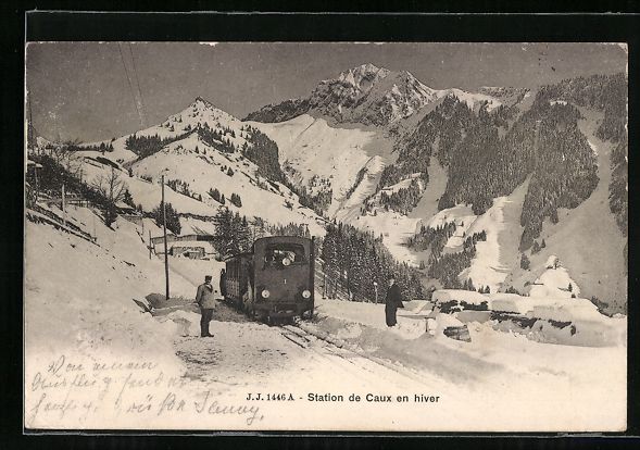 Cartoline postali: Caux, Station de Caux en hiver, Bergbahn – Usato da Berlin venduto da bartko-reher