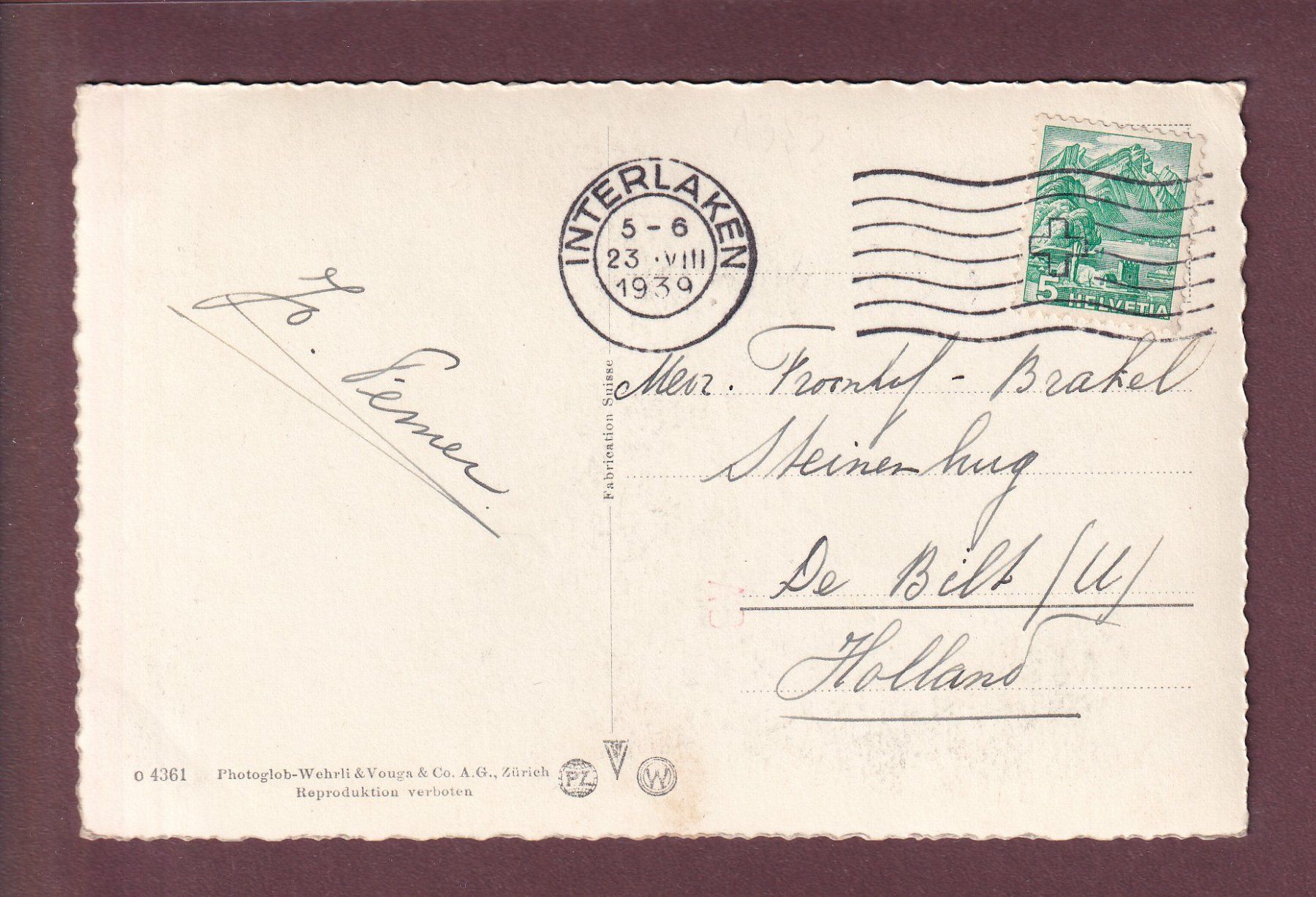 Ansichtskarten: Lauterbrunnen - TRÜMMELBACH - 5. Fall - 1939 – Gebraucht aus Pully von nicecards 1