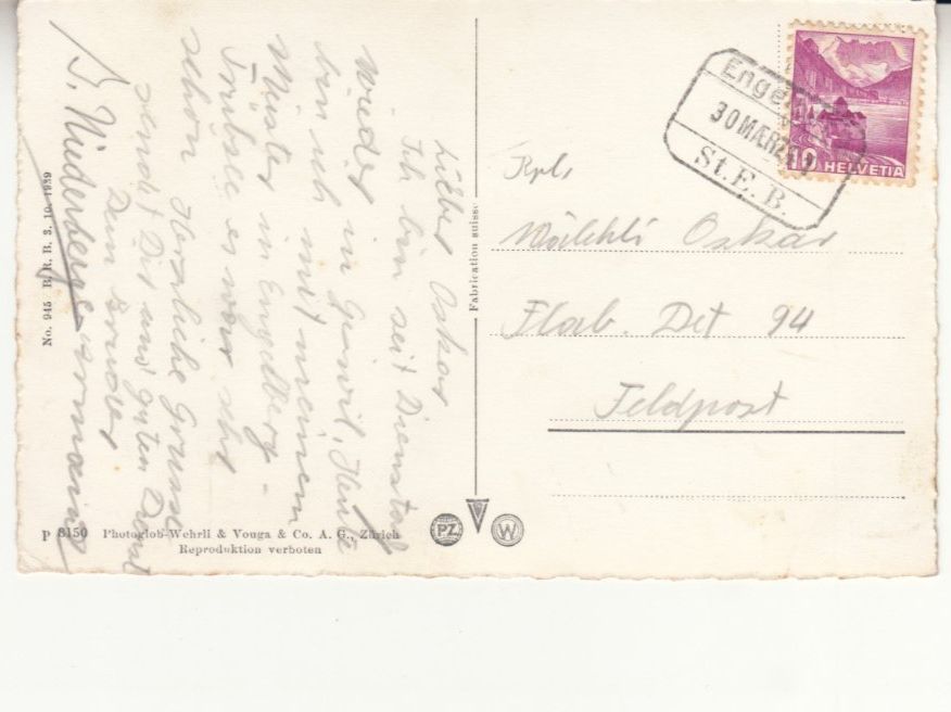 Cartoline postali: Engelberg 1941 mit Bahnstempel – Usato da Bürglen TG venduto da StampGraf 1