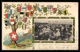 AK Rüti /Zürich, Ortsansicht mit Wappenbaum