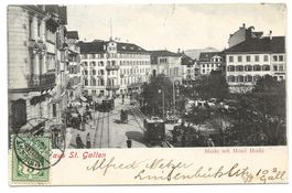 Gruss aus St. Gallen - Stadt - Markt - Hotel Hecht Tram 1902