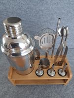 Cocktail Shaker Set Edelstahl mit Bambus Ständer
