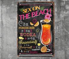 Bar-Schild "Sex on the Beach" Cocktail Rezept, Metall, Neu