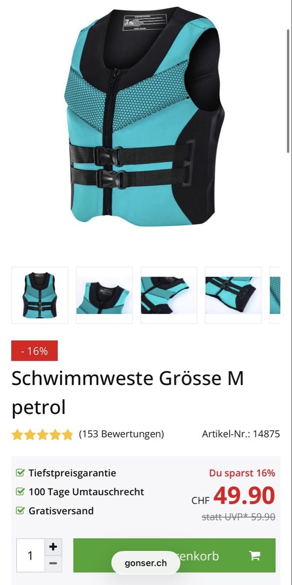 Gonser Gilets de sauvetage: 1x getragene Schwimmweste Gr. M – D'occasion à Matzendorf par nuknuknuk 2