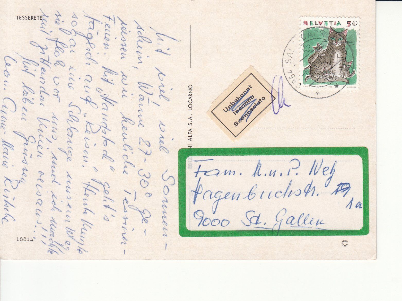 Cartoline postali: Tesserete 1990 – Usato da Bürglen TG venduto da StampGraf 1