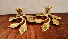 Kerzenhalter Messing Blatt-Design 2 Stk.  Sehr guter Zustand