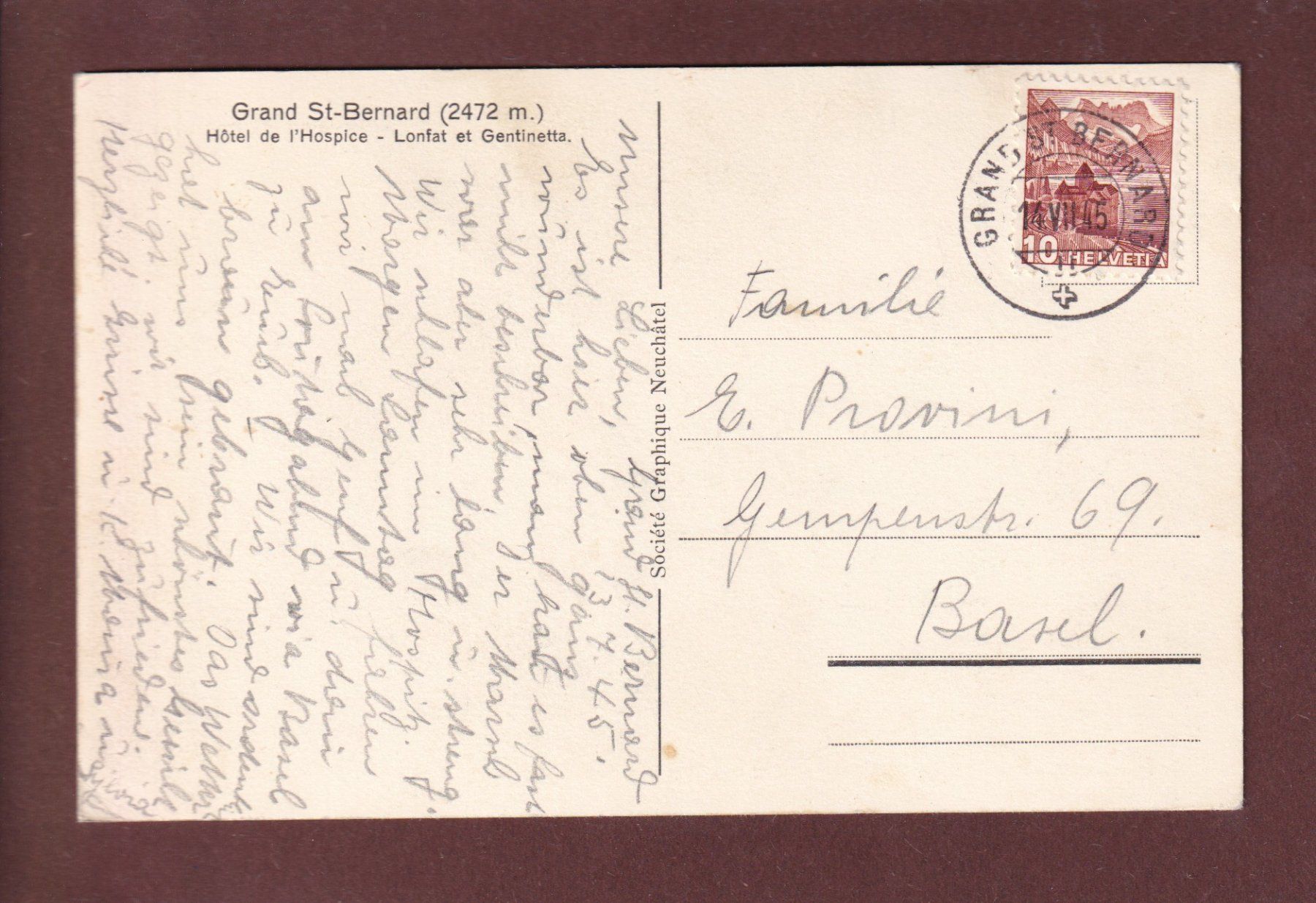 Cartoline postali: Hospice du GRAND-SAINT-BERNARD - 1945 – Usato da Pully venduto da nicecards 1