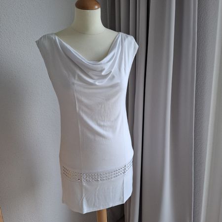 Damen Shirt / kurzes Kleid, weiss, Wasserfallkragen Gr 34
