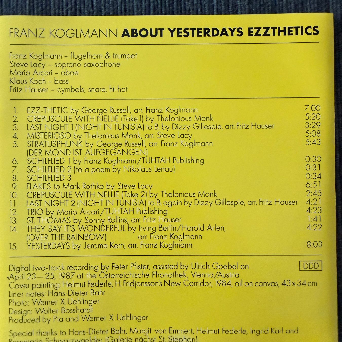 CD: Franz Koglmann – About Yesterdays Ezzthetics (CD hat ART) – Usato da Zug venduto da Mirare9 1