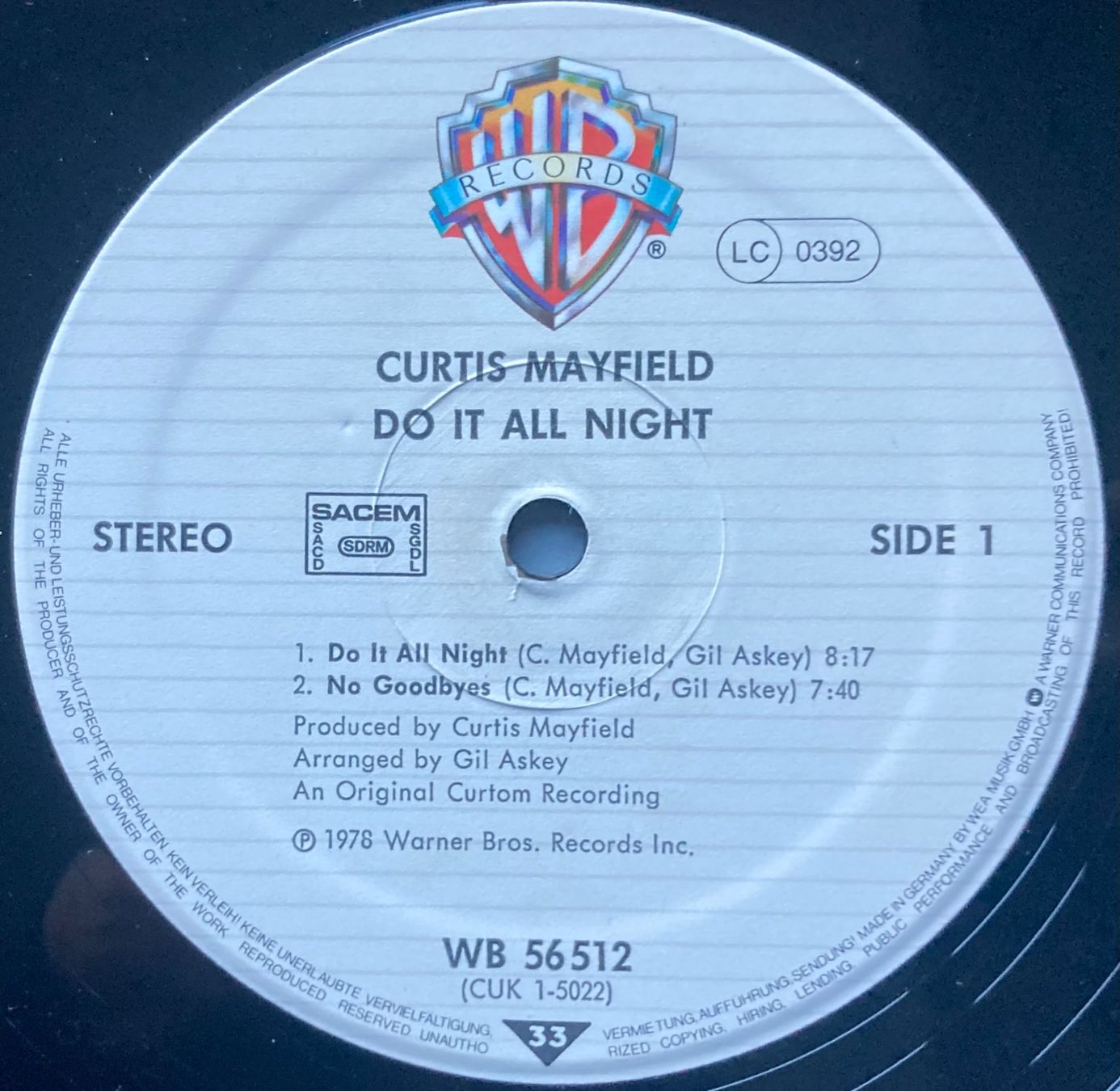 Vinyles: CURTIS MAYFIELD - DO IT ALL NIGHT – D'occasion à Poliez-Pittet par Newtown-Records 2