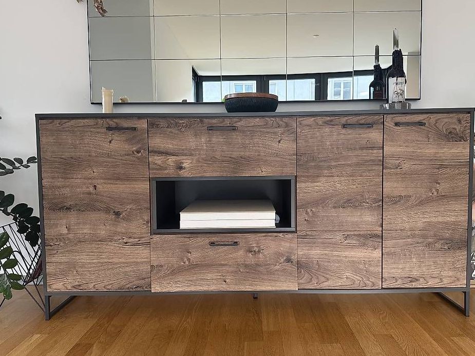 Cassettiere: Modernes Sideboard Holzoptik & Dunkelgrau – Nuovo (secondo la descrizione) da Zürich venduto da van_v5cq 1