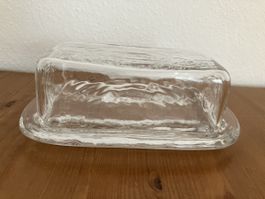 Glas Butterdose mit Deckel von Glasi Hergiswil