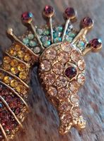 Vintage Seepferdchen Brosche mit vielen Strass-Steinchen