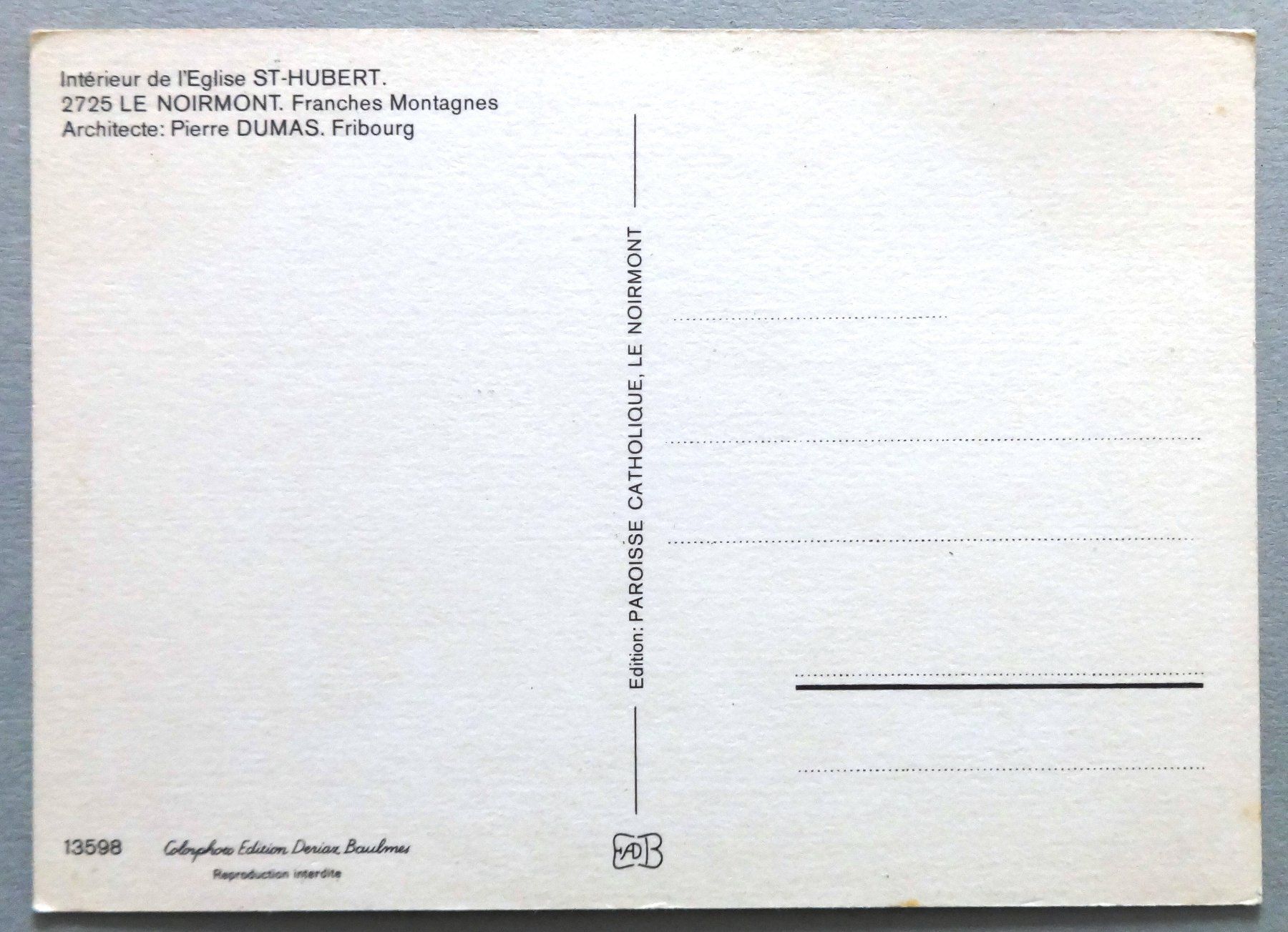 Cartoline postali: Le Noirmont, Eglise St-Hubert – Usato da Fétigny venduto da Billy2miny 1