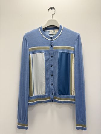 Hermes Cardigan Blue Print Silk Cashmere Size 40fr, as new
