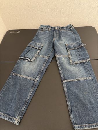 H&M Cargo Jeans Blau Grösse 140 verstellbarer Bund