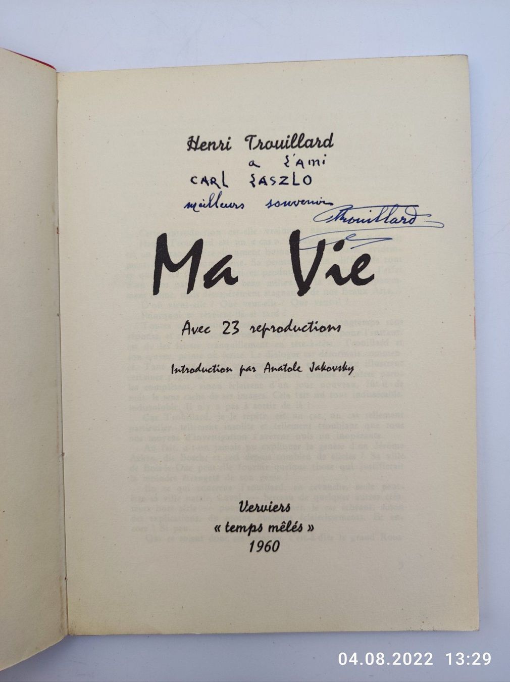 Libri: HENRI TROUILLARD - MA VIE - 1960 – Usato da Goldach venduto da Gaip