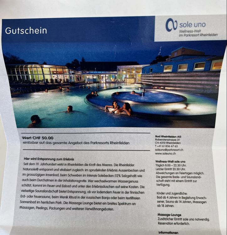 Gutschein Sole Uno Rheinfelden | Kaufen auf Ricardo