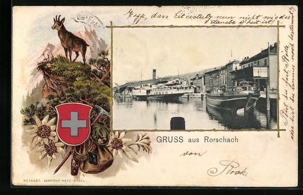 Cartoline postali: AK Rorschach, Hafen mit Dampfern, 1904 – Usato da Berlin venduto da bartko-reher