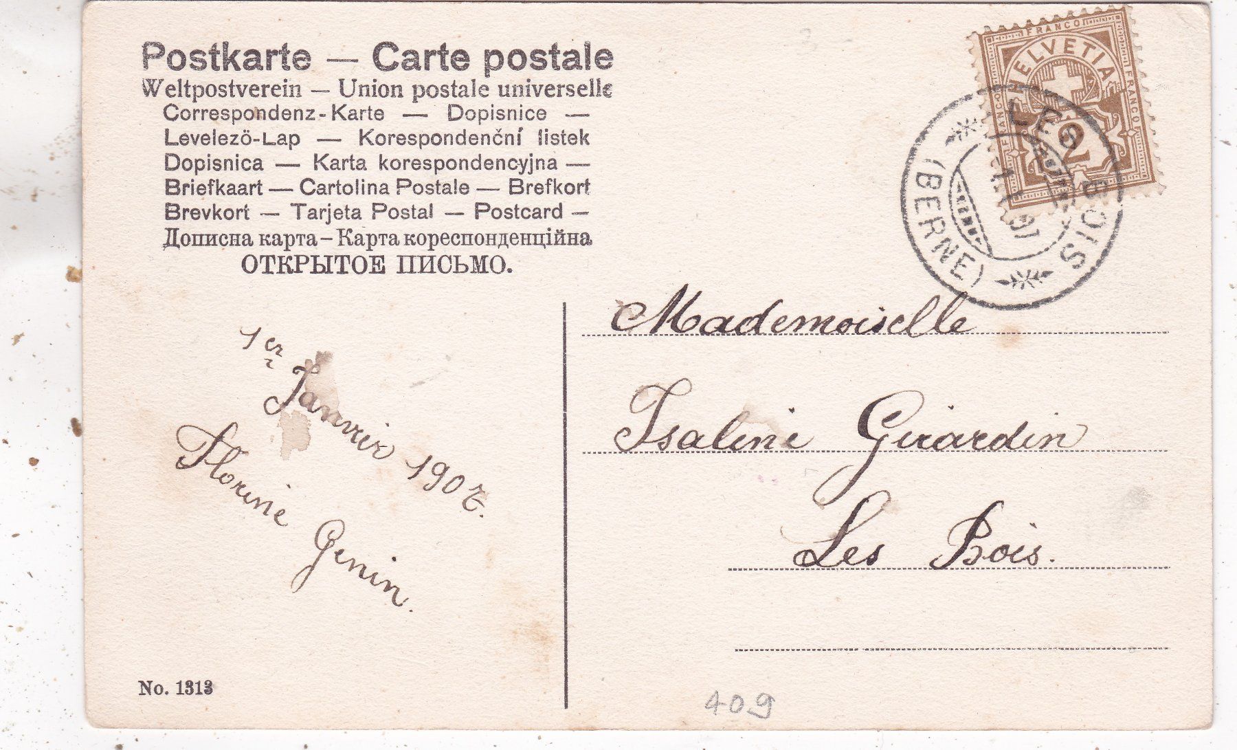 Ansichtskarten: Kitsch Bonne Année 1907 – Gebraucht aus Herisau von Lisegrat2008 1