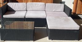 Lounge Set Rattan schwarz mit Tisch und Polster gebraucht